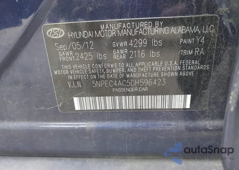 2013 Hyundai Sonata Limited from USA, damaged, VIN 5NPEC4AC5DH596423